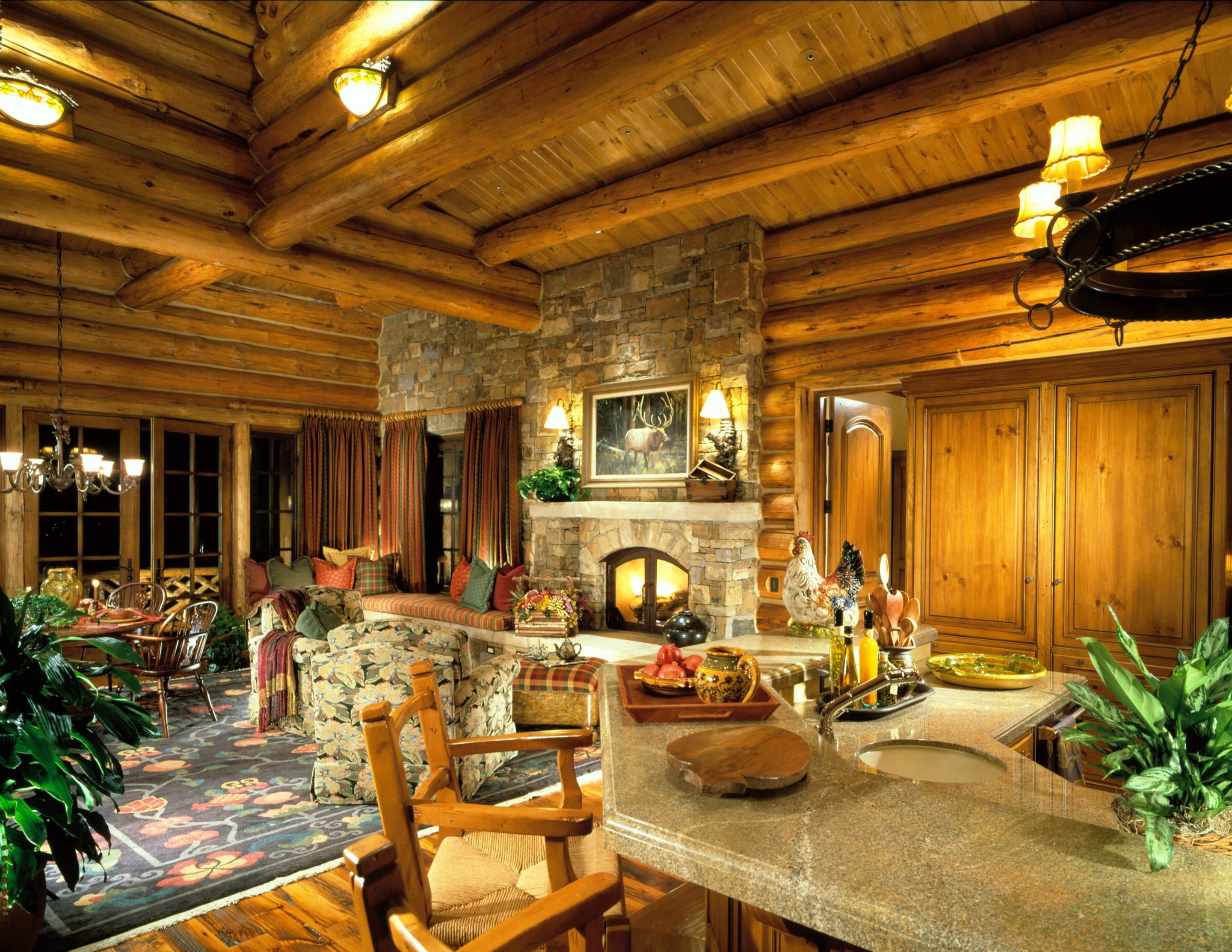 Aspen Kitchen Fireplace Frontier Log Homes