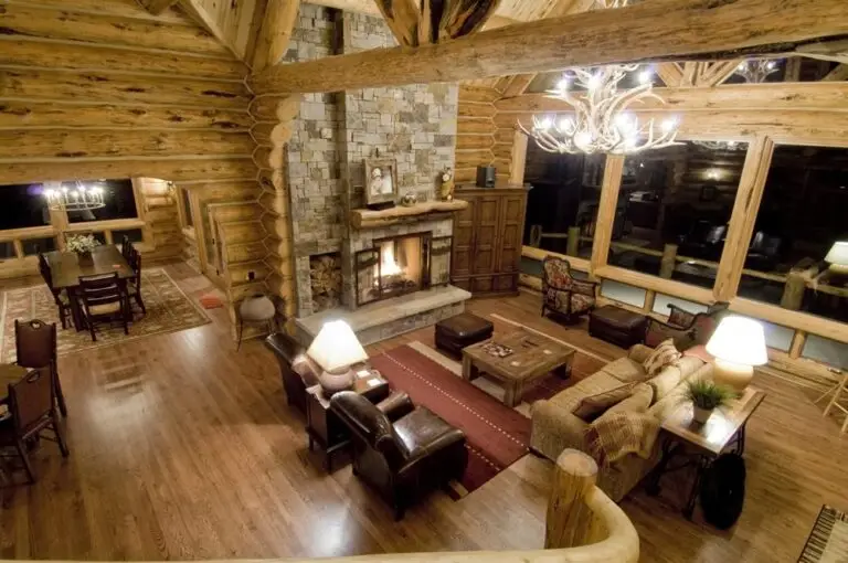 Log cabin interior of a handcrafted custom log home — photo 47