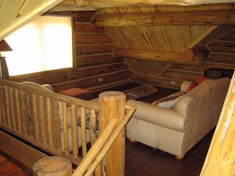 Log cabin interior of a handcrafted custom log home — photo 6