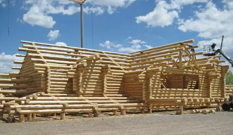 Custom log home under construction by Frontier Log Homes general contractor — photo 80