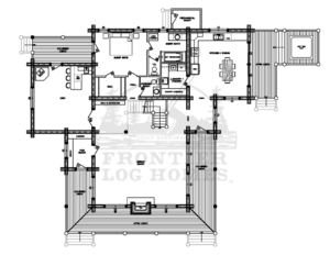 Mid-size log home floor plans: the New Frontier main level layout