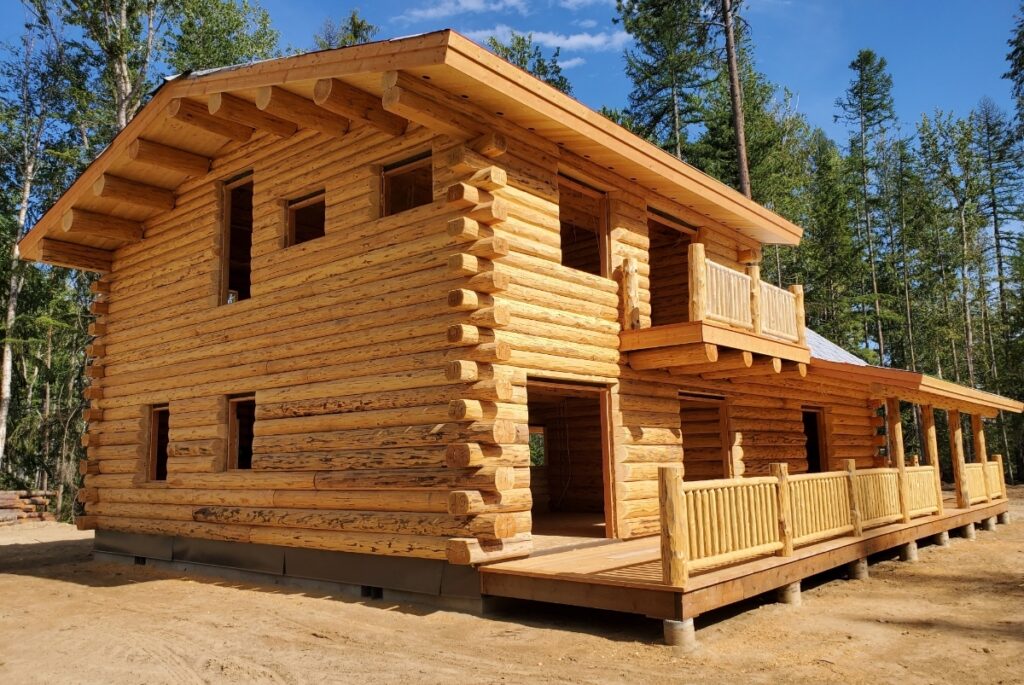 Log cabin kits assembled into a finished handcrafted log home